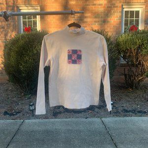 Quilted Patchwork Sweater Beige, Pink, and Blue - Handmade, Upcycled